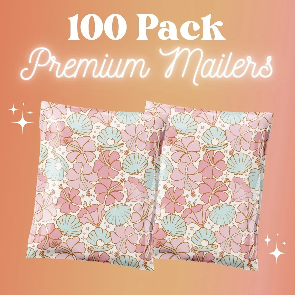 Beachy Sea Shells Poly Mailers 10x13 Inch 100 Pack Shipping Supplies Spring